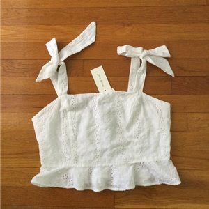 Sim & Sam white embroidered crop tank top, size M, brand new